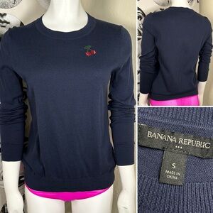 Banana Republic Navy Crew Neck Sweater with Cherry Embroidery